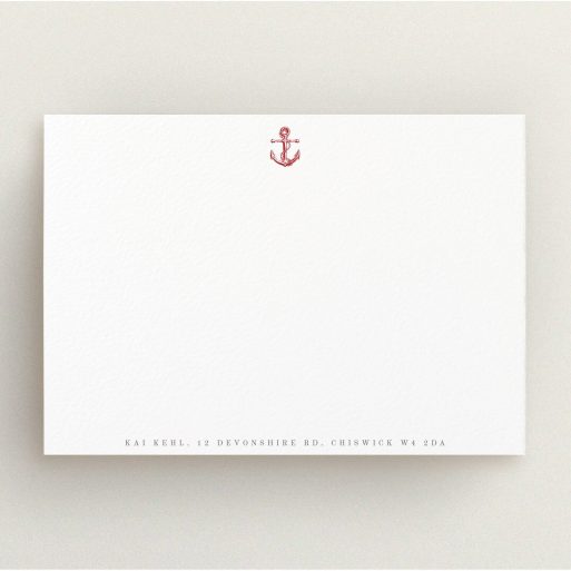 Correspondence Card Design for Women - "Red steamboat" A womens correspondence card called "Red steamboat". It is an A5 card in a landscape orientation. "Red steamboat" is available as a flat card, with tones of white and red.