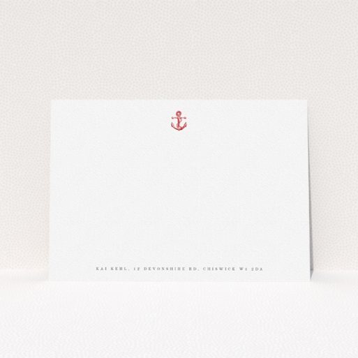 A womens correspondence card called "Red steamboat". It is an A5 card in a landscape orientation. "Red steamboat" is available as a flat card, with tones of white and red.