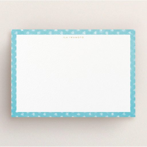 Correspondence Card Design for Women - "Remembering polkadots" A womens correspondence card design named "Remembering polkadots". It is an A5 card in a landscape orientation. "Remembering polkadots" is available as a flat card, with tones of blue and white.