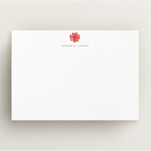 Correspondence Card Design for Women - "Spring smudge" A womens correspondence card design titled "Spring smudge". It is an A5 card in a landscape orientation. "Spring smudge" is available as a flat card, with tones of white and red.