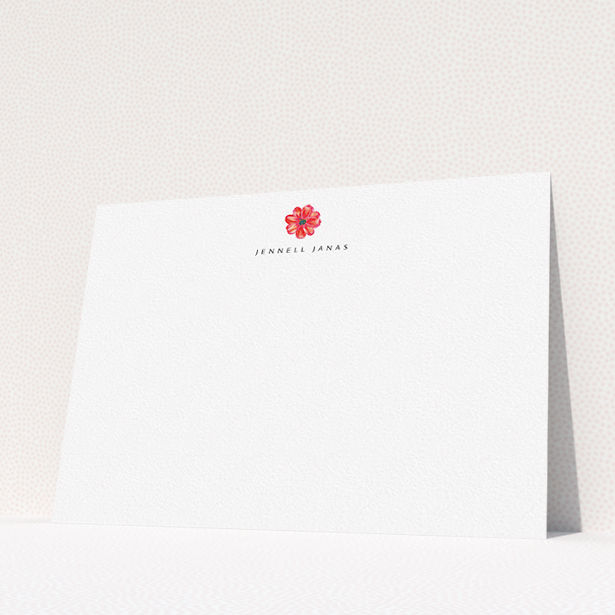 A womens correspondence card design titled "Spring smudge". It is an A5 card in a landscape orientation. "Spring smudge" is available as a flat card, with tones of white and red.