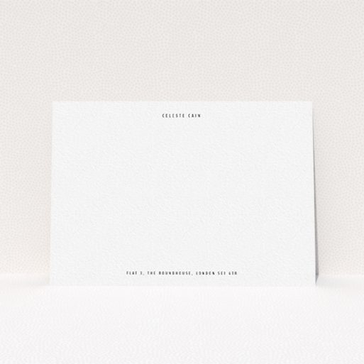 A womens correspondence card template titled "Straight to the point". It is an A6 card in a landscape orientation. "Straight to the point" is available as a flat card, with tones of white and black.
