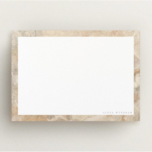 Correspondence Card Design for Women - "The cream of marble" A womens correspondence card design titled "The cream of marble". It is an A5 card in a landscape orientation. "The cream of marble" is available as a flat card, with tones of cream and faded orange.