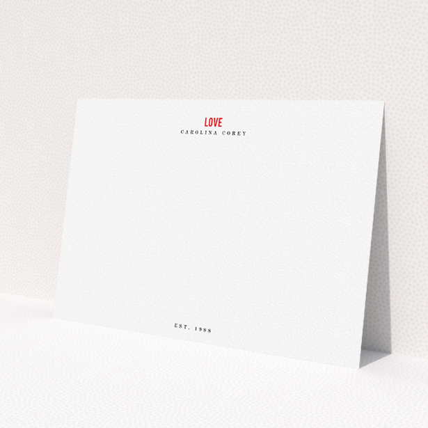 A womens correspondence card template titled "The message is simple". It is an A5 card in a landscape orientation. "The message is simple" is available as a flat card, with tones of white and red.