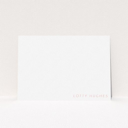 A womens correspondence card design titled "To the point". It is an A5 card in a landscape orientation. "To the point" is available as a flat card, with tones of white and pink.