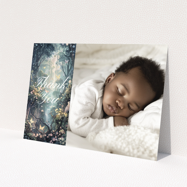 Baby thank you card with one photo of a sleeping baby