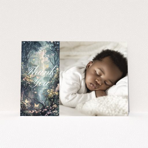 Baby thank you card with one photo of a sleeping baby