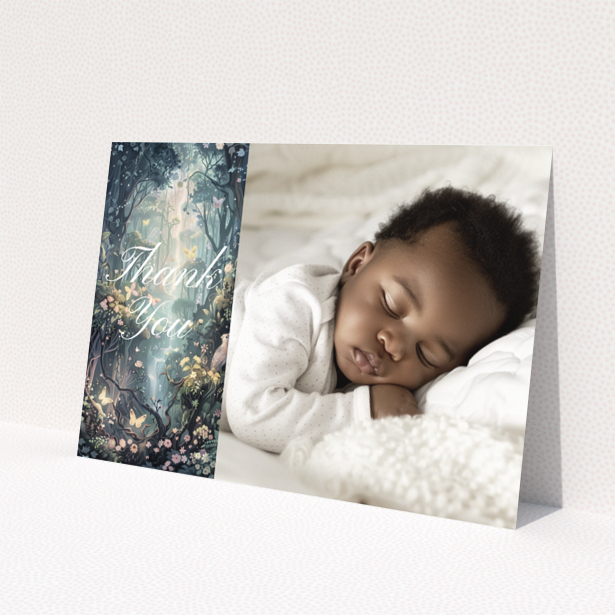 Baby thank you card with one photo of a sleeping baby