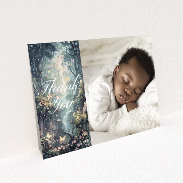 Baby thank you card with one photo of a sleeping baby