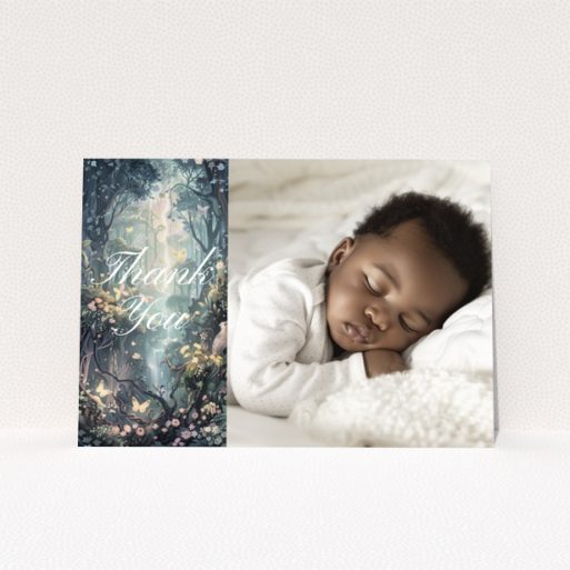 Baby thank you card with one photo of a sleeping baby