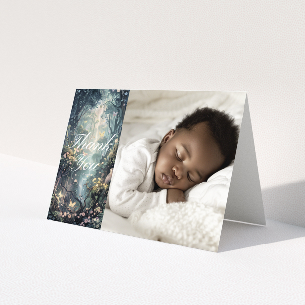 Baby thank you card with one photo of a sleeping baby