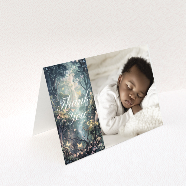 Baby thank you card with one photo of a sleeping baby