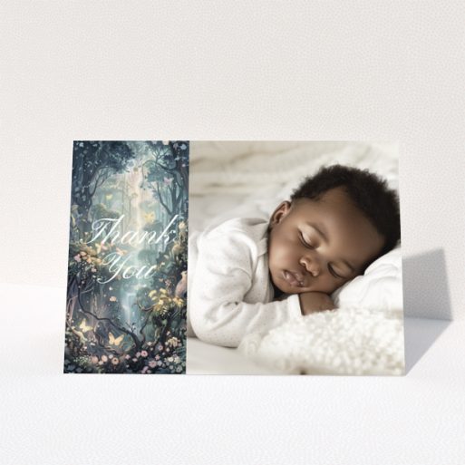 Baby thank you card with one photo of a sleeping baby