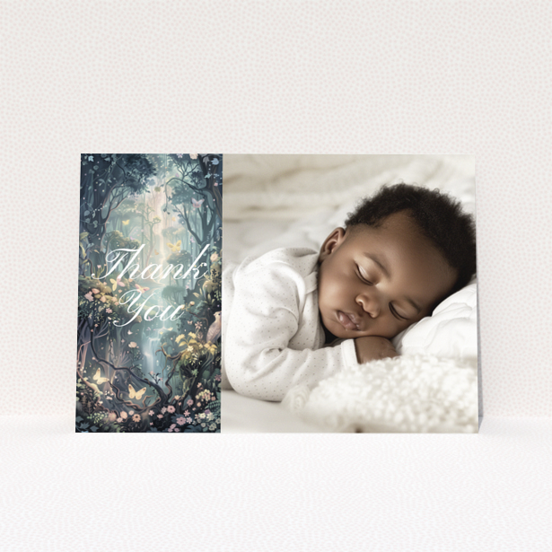 Baby thank you card with one photo of a sleeping baby
